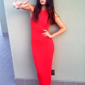 Red ASOS pencil dress with open back